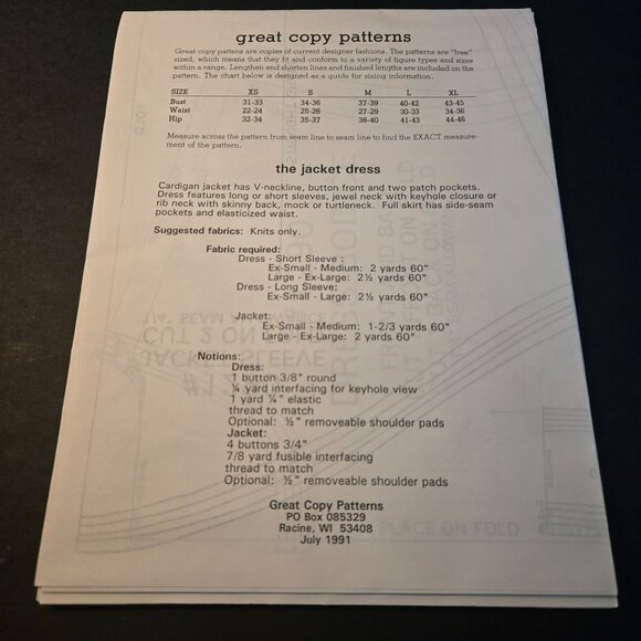Great Copy Patterns #1290 Jacket Dress Full Maxi sewing vintage UNCUT - Picture 4 of 8